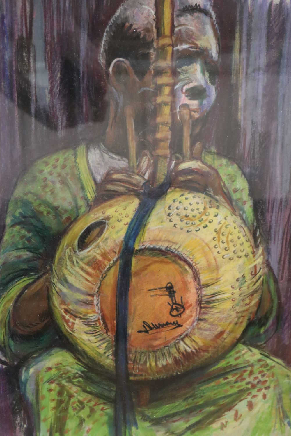 Michael Jackson, mixed media, Toumani Diabate, Brighton 1990, inscribed verso, 39 x 28cm